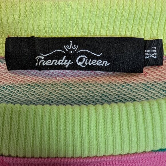 Trendy Queen Womens XL Pullover Sweater Striped Teal Pink Neon Yellow Oversized - Picture 6 of 8